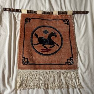 A Najavo Weaving Wall Hanging Elegant Brown and Black Horse 15” x 15”
